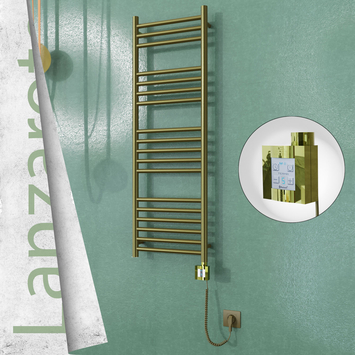  - LANZAROTE Elektrikli Paslanmaz Çelik Havlupan 400x1200 Satine Altın (KTX4 Termostat) 300W Spiral Kablolu