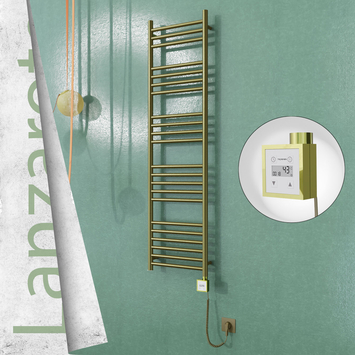Radiva - Lanzarote Elektrikli Paslanmaz Çelik Havlupan 400x1500 Satine Altın (KTX3 Termostat) 300W Spiral Kablolu