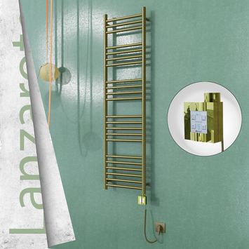  - LANZAROTE Elektrikli Paslanmaz Çelik Havlupan 400x1500 Satine Altın (KTX4 Termostat) 300W Spiral Kablolu