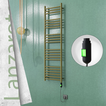  - LANZAROTE Elektrikli Paslanmaz Çelik Havlupan 400x1500 Satine Altın (On/Off Düğmeli) 300W