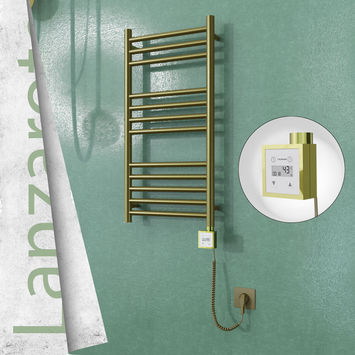 Radiva - Lanzarote Elektrikli Paslanmaz Çelik Havlupan 400x800 Satine Altın (KTX3 Termostat) 200W Spiral Kablolu
