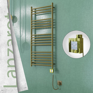  - LANZAROTE Elektrikli Paslanmaz Çelik Havlupan 500x1200 Satine Altın (KTX4 Termostat) 300W Spiral Kablolu