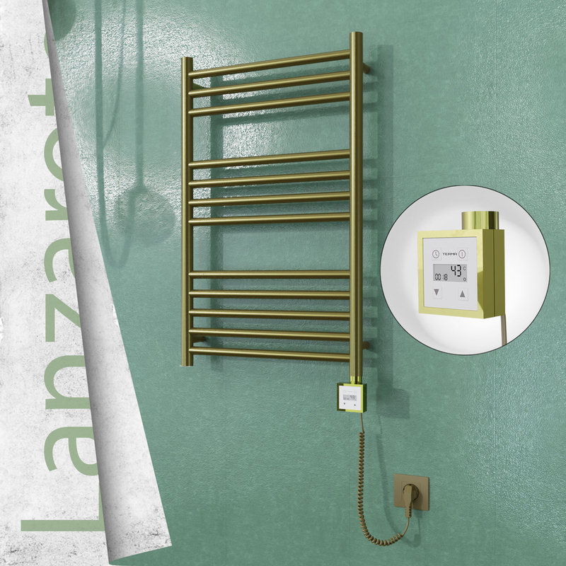 LANZAROTE Elektrikli Paslanmaz Çelik Havlupan 500x800 Satine Altın (KTX3 Termostat) 200W Spiral Kablolu