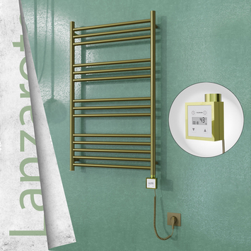 Radiva - Lanzarote Elektrikli Paslanmaz Çelik Havlupan 600x1000 Satine Altın (KTX3 Termostat) 300W Spiral Kablolu