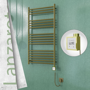 Radiva - Lanzarote Elektrikli Paslanmaz Çelik Havlupan 600x1200 Satine Altın (KTX3 Termostat) 300W Spiral Kablolu