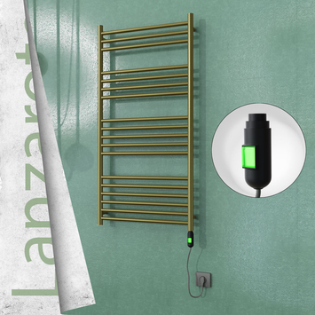  - LANZAROTE Elektrikli Paslanmaz Çelik Havlupan 600x1200 Satine Altın (On/Off Düğmeli) 300W