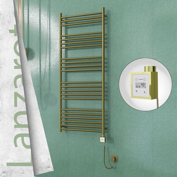 Radiva - Lanzarote Elektrikli Paslanmaz Çelik Havlupan 600x1500 Satine Altın (KTX3 Termostat) 600W Spiral Kablolu