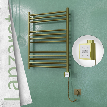 Radiva - Lanzarote Elektrikli Paslanmaz Çelik Havlupan 600x800 Satine Altın (KTX3 Termostat) 200W Spiral Kablolu