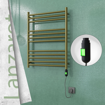  - LANZAROTE Elektrikli Paslanmaz Çelik Havlupan 600x800 Satine Altın (On/Off Düğmeli) 200W