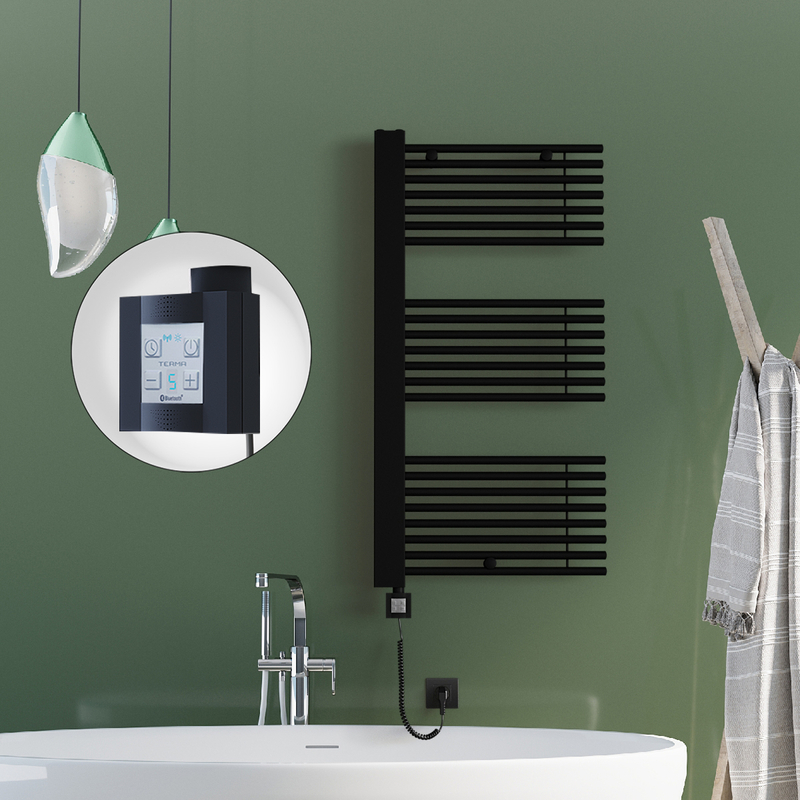 Male Sèche Serviettes Electrique 600x1190 Noir mat Ktx4 1000 Watt Câble en spirale