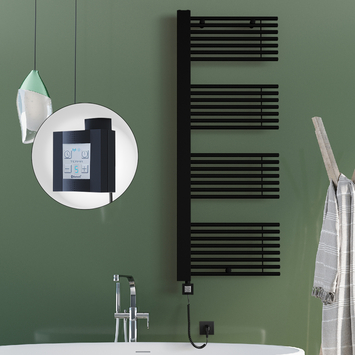 Radiva - Male Sèche Serviettes Electrique 600x1600 Noir mat Ktx4 1000 Watt Câble en spirale