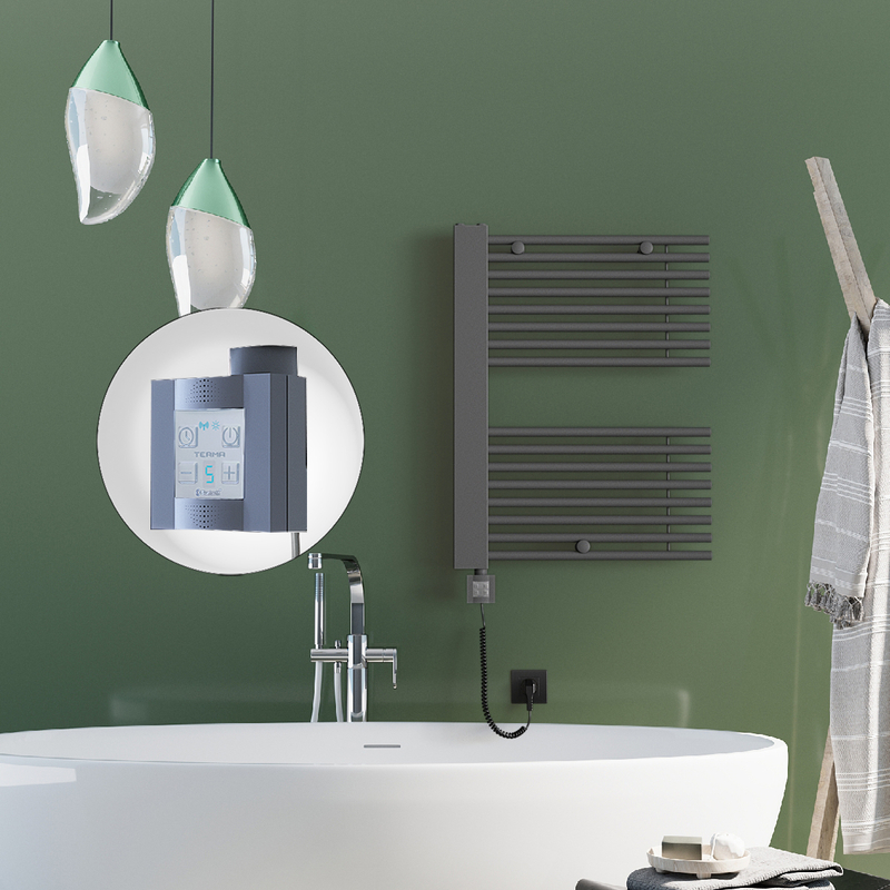 Male Electric Towel Warmer 600x800 Anthracite Ktx4 300 W (Spiral Cable)