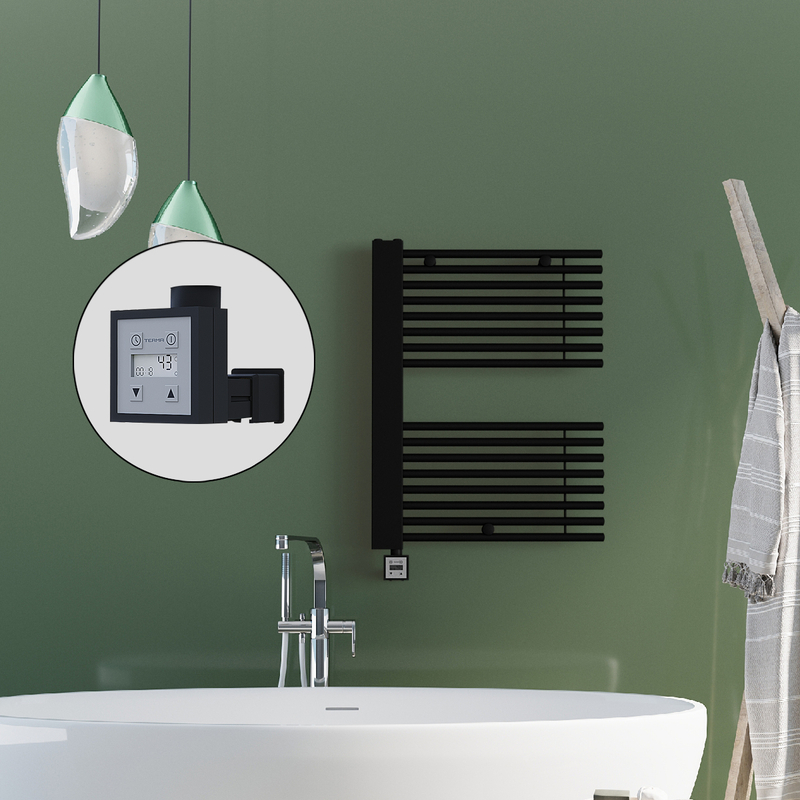 Male Sèche Serviettes Electrique 600x800 Noir mat Ktx3 600 Watt Câble en spirale