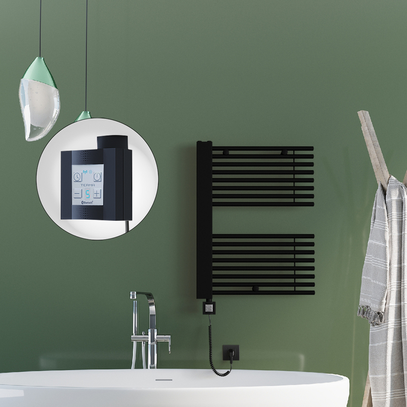 Male Sèche Serviettes Electrique 600x800 Noir mat Ktx4 600 Watt Câble en spirale