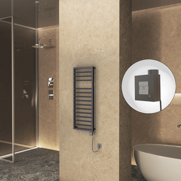  - NAXOS Elektrikli Havlupan 500x1193 Koyu Antrasit Texture (KTX1 Termostat) 600W Spiral Kablolu