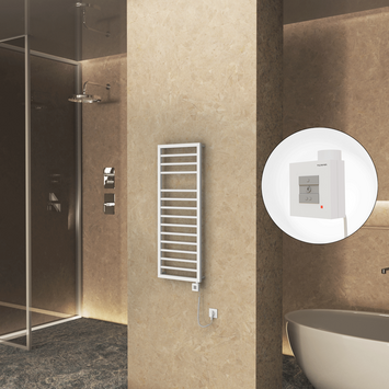 Radiva - Naxos Sèche Serviettes Electrique 500x1193 Mat Blanc 9016 Ktx1 600 Watt Câble en spirale