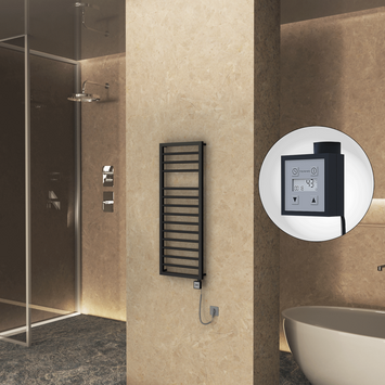 Radiva - NAXOS Elektrikli Havlupan 500x1193 Siyah Mat (KTX3 Termostat) 600W Spiral Kablolu