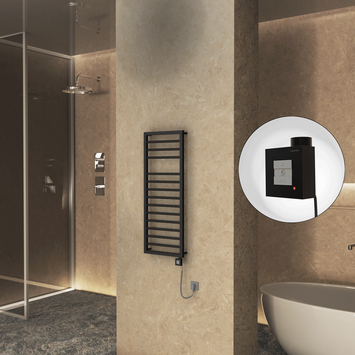 Radiva - Naxos Sèche Serviettes Electrique 500x1193 Noir mat Ktx1 600 Watt Câble en spirale