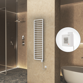 Radiva - Naxos Electric Towel Warmer 500x1655 Mat White 9016 Ktx1 600 W (Spiral Cable)