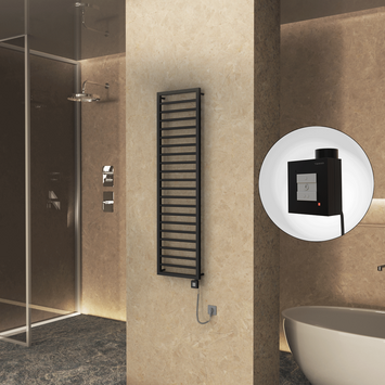 Radiva - Naxos Sèche Serviettes Electrique 500x1655 Noir mat Ktx1 600 Watt Câble en spirale