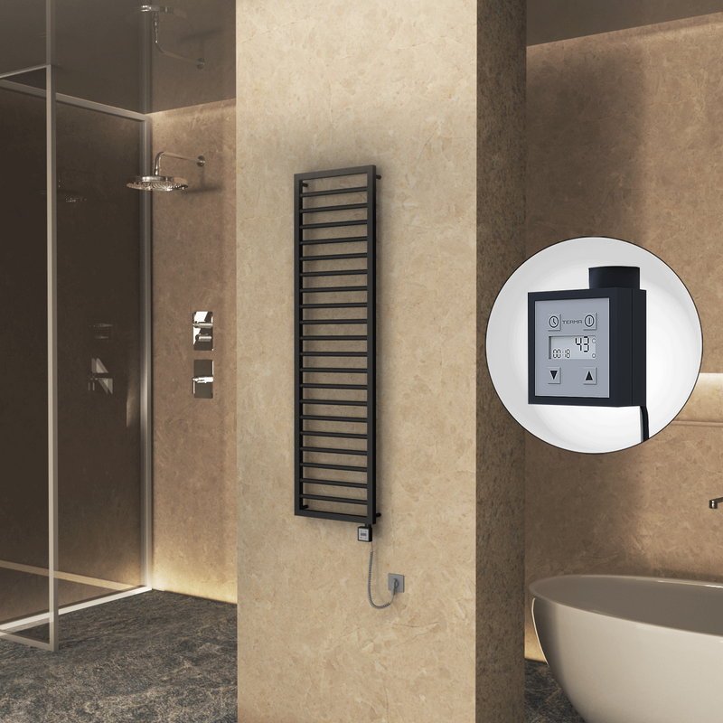 Naxos Sèche Serviettes Electrique 500x1655 Noir mat Ktx3 600 Watt Câble en spirale