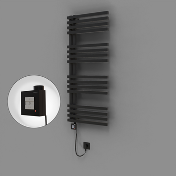 Radiva - Oka Dekoratif Elektrikli Havlupan 500x1200 Siyah (KTX1 Termostat) 600W Spiral Kablolu
