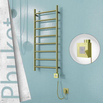  - PHUKET Elektrikli Paslanmaz Çelik Havlupan 400x1000 Satine Altın (KTX1 Termostat) 200W Spiral Kablolu