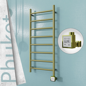  - PHUKET Elektrikli Paslanmaz Çelik Havlupan 400x1000 Satine Altın (KTX3 Termostat) 200W