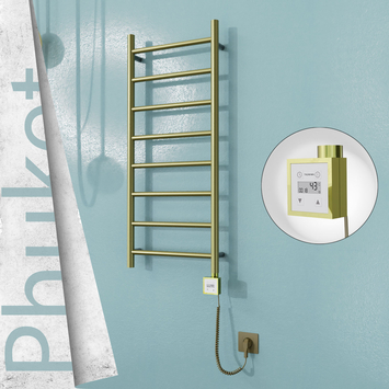 Radiva - Phuket Elektrikli Paslanmaz Çelik Havlupan 400x1000 Satine Altın (KTX3 Termostat) 200W Spiral Kablolu