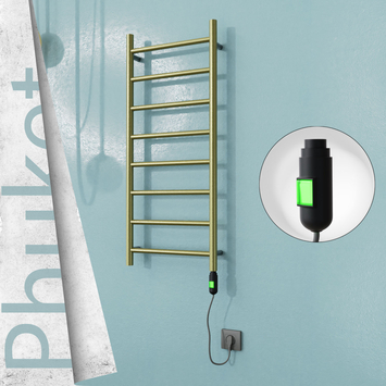  - PHUKET Elektrikli Paslanmaz Çelik Havlupan 400x1000 Satine Altın (On/Off Düğmeli) 200W