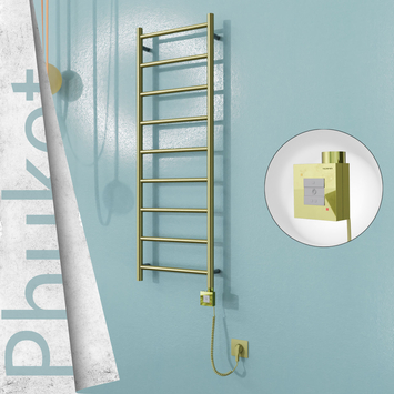 Radiva - Phuket Elektrikli Paslanmaz Çelik Havlupan 400x1200 Satine Altın (KTX1 Termostat) 200W Spiral Kablolu
