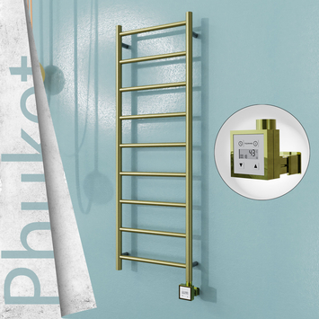  - PHUKET Elektrikli Paslanmaz Çelik Havlupan 400x1200 Satine Altın (KTX3 Termostat) 200W