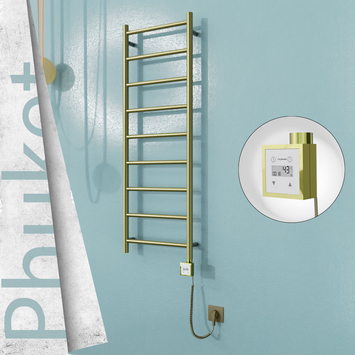 Radiva - Phuket Elektrikli Paslanmaz Çelik Havlupan 400x1200 Satine Altın (KTX3 Termostat) 200W Spiral Kablolu