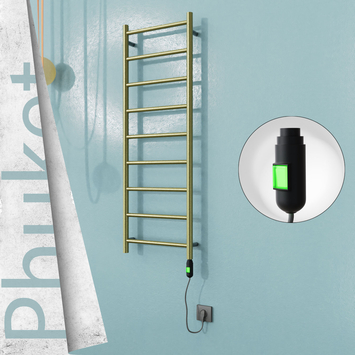  - PHUKET Elektrikli Paslanmaz Çelik Havlupan 400x1200 Satine Altın (On/Off Düğmeli) 200W