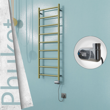  - PHUKET Elektrikli Paslanmaz Çelik Havlupan 400x1200 Satine Altın (Thesis Termostat) 200W