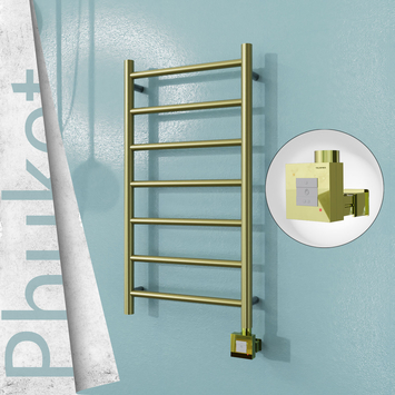  - PHUKET Elektrikli Paslanmaz Çelik Havlupan 400x800 Satine Altın (KTX1 Termostat) 200W