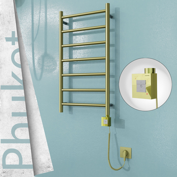 Radiva - Phuket Elektrikli Paslanmaz Çelik Havlupan 400x800 Satine Altın (KTX1 Termostat) 200W Spiral Kablolu