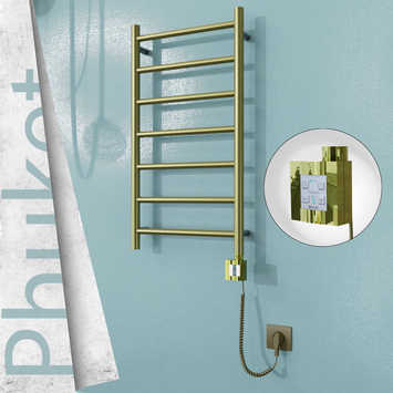  - PHUKET Elektrikli Paslanmaz Çelik Havlupan 400x800 Satine Altın (KTX4 Termostat) 200W Spiral Kablolu