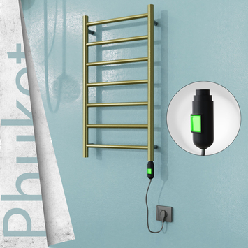  - PHUKET Elektrikli Paslanmaz Çelik Havlupan 400x800 Satine Altın (On/Off Düğmeli) 200W