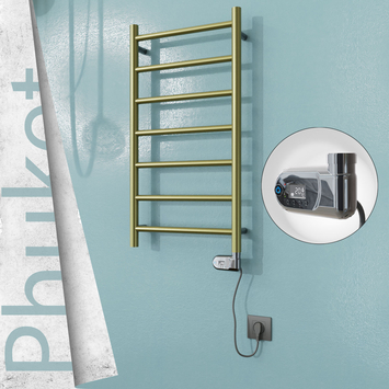  - PHUKET Elektrikli Paslanmaz Çelik Havlupan 400x800 Satine Altın (Thesis Termostat) 200W