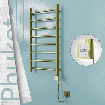  - PHUKET Elektrikli Paslanmaz Çelik Havlupan 500x1000 Satine Altın (KTX3 Termostat) 200W Spiral Kablolu