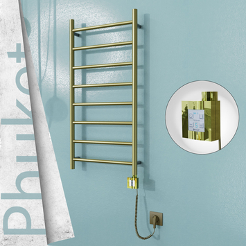  - PHUKET Elektrikli Paslanmaz Çelik Havlupan 500x1000 Satine Altın (KTX4 Termostat) 200W Spiral Kablolu