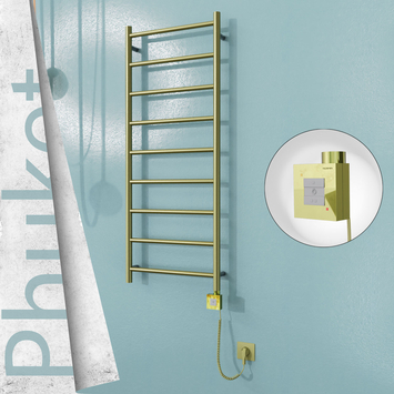 Radiva - Phuket Elektrikli Paslanmaz Çelik Havlupan 500x1200 Satine Altın (KTX1 Termostat) 200W Spiral Kablolu