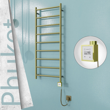 Radiva - Phuket Elektrikli Paslanmaz Çelik Havlupan 500x1200 Satine Altın (KTX3 Termostat) 200W Spiral Kablolu