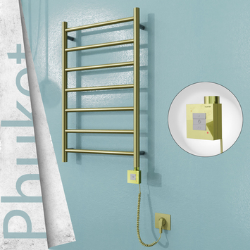 Radiva - Phuket Elektrikli Paslanmaz Çelik Havlupan 500x800 Satine Altın (KTX1 Termostat) 200W Spiral Kablolu