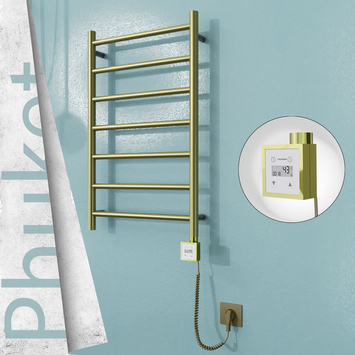 Radiva - Phuket Elektrikli Paslanmaz Çelik Havlupan 500x800 Satine Altın (KTX3 Termostat) 200W Spiral Kablolu