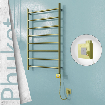  - PHUKET Elektrikli Paslanmaz Çelik Havlupan 600x1000 Satine Altın (KTX1 Termostat) 200W Spiral Kablolu