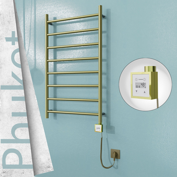 Radiva - Phuket Elektrikli Paslanmaz Çelik Havlupan 600x1000 Satine Altın (KTX3 Termostat) 200W Spiral Kablolu