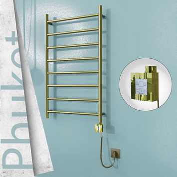  - PHUKET Elektrikli Paslanmaz Çelik Havlupan 600x1000 Satine Altın (KTX4 Termostat) 200W Spiral Kablolu