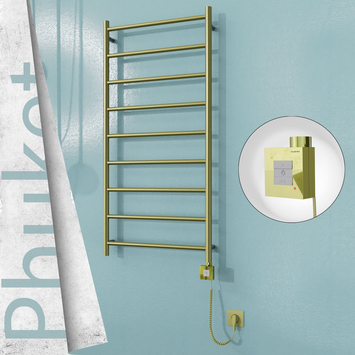 Radiva - Phuket Elektrikli Paslanmaz Çelik Havlupan 600x1200 Satine Altın (KTX1 Termostat) 300W Spiral Kablolu